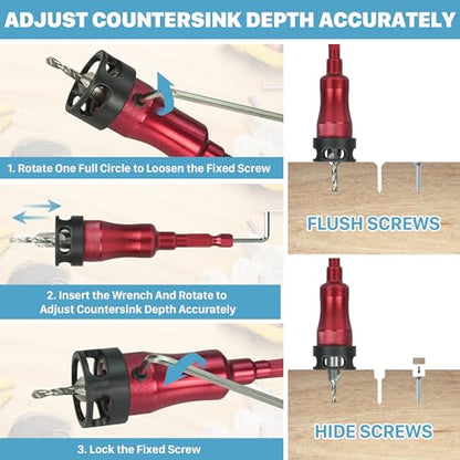 KEENTECH 10-in-1 Countersink Drill Bit Set with Ball Bearing Depth Stop - style: Countersink Bits