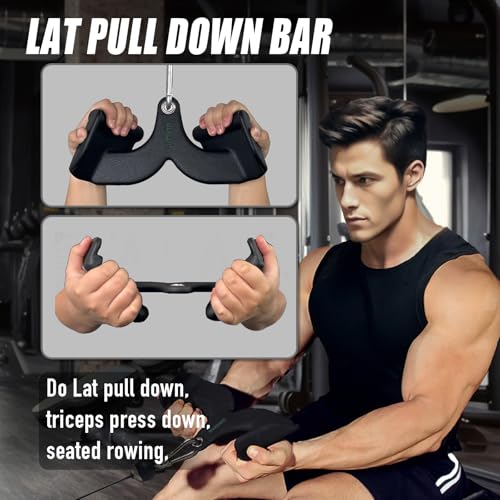 MARSAFIT Home Gym Fitness Rowing T-bar V-bar Pulley Cable Machine Attachment, Bicep Curl Tricep LAT pulldown Bar Back Strength Training Handle Grips LAT Pull Down Bar for Seat Row Workout - style: BTBAR 19024