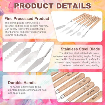 MECCANIXITY HM#13 Palette Knives 14.5mm Width Stainless Steel Spatula Painting Pallet Knife with Wood Handle for Oil Painting Acrylic Canvas Mixing Spreading - style: HM#13 + 14.5mm