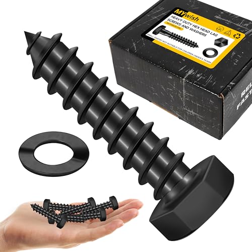 Mywish (50Sets) 3/8" x 1-1/2" Lag Bolts, 304 Stainless Steel 3/8 inch Lag Screws Bolts for Wood, Heavy Duty Hex Head with Flat Washers Bolt Kit, Black Oxided - size: 3/8 x 1-1/2"