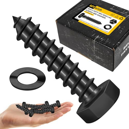 Mywish (50Sets) 3/8" x 1-1/2" Lag Bolts, 304 Stainless Steel 3/8 inch Lag Screws Bolts for Wood, Heavy Duty Hex Head with Flat Washers Bolt Kit, Black Oxided - size: 3/8 x 1-1/2"