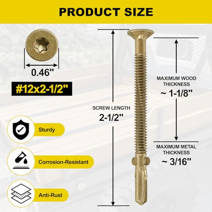#12 x 2-1/2 Self-Tapping Trailer Deck Screws,550PcsT25 Star Bits Screws - color: Gold, size: #12 x 2-1/2in 550pcs