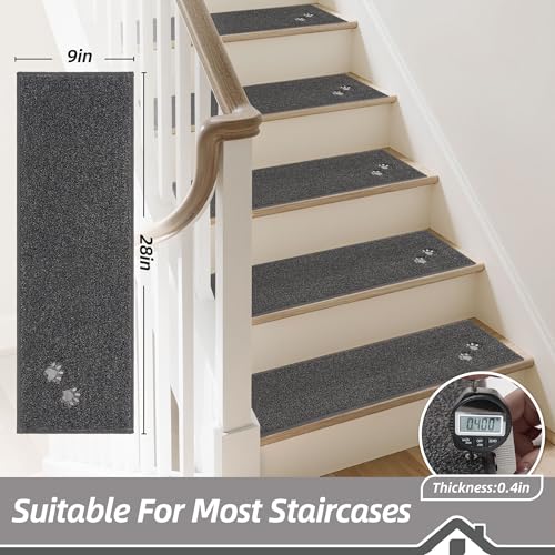 BEQHAUSE Stair Treads Non Slip for Wooden Steps 28" x 9", 15pcs, Charcoal - color: Charcoal - Dog Paws, size: 28 in X 9 in (15 Pieces)