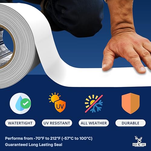 8 Pack Buck RV Roof Sealant Tape – 6 Inch x 55ft, 40 Mil – Waterproof RV Tape for Roof Repair, Seams, Skylights, Vents & Window Leaks on Camper, Trailer & Boat, UV Resistant & Weatherproof, White - size: 6 Inch, style: 8 Pack
