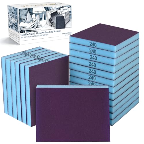 18 Pack Wet Dry Sanding Sponge Set, 240 Grit Foam Blocks Sandpaper - style: 240 Grit
