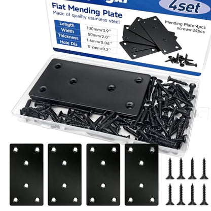 4x2'' Black Metal Straight Flat Braces Brackets for Wood Stainless Steel Mending Plate with Holes (4Set/28Pcs) YY033-50x100 - size: 50x100