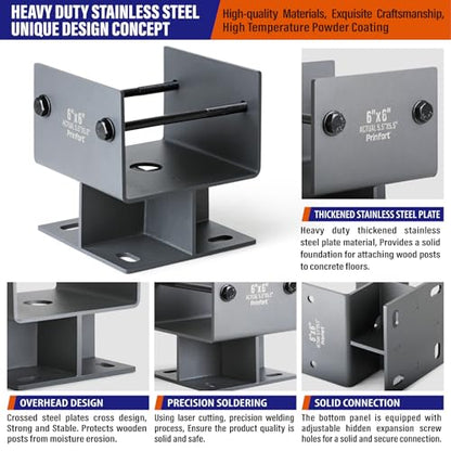 Stainless Steel 6"x6"(Actual 5.5"x5.5") Post Base Bracket Concrete U-Shape, Dry Set Concrete Post Anchor Bracket Heavy Duty 1Pack - size: 6"-Dry Set