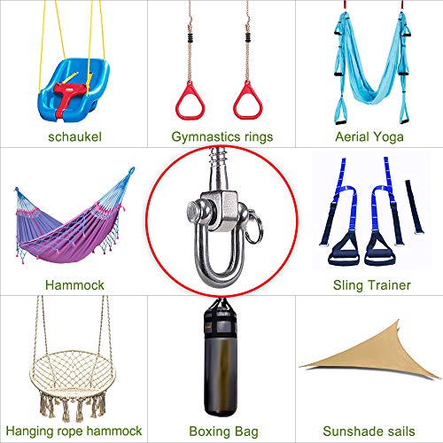 SELEWARE 6 Pack Swing Hangers Swing Set Hooks Stainless Steel Hammock Hooks - color: Stainless 6 Pack Swing Hooks