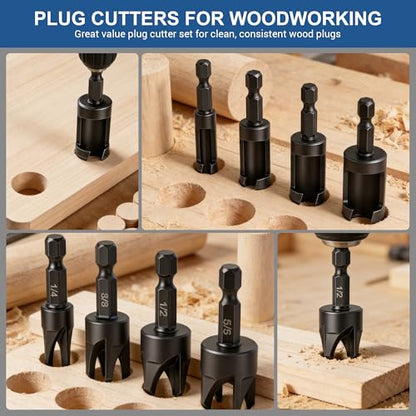 8 Pcs Wood Plug Cutter Set Carbon Steel Straight Tapered