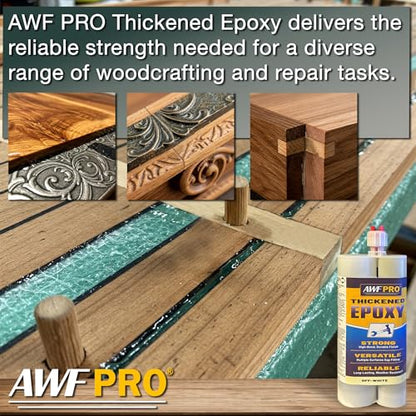 AWF-PRO Epoxy Gun & Thickened, Non-Sag, Wood Repair Epoxy Adhesive (450 mL) for Rot Repair, Structural Bonding, Filling, & Sealing Wood, Fiberglass, Concrete, & More