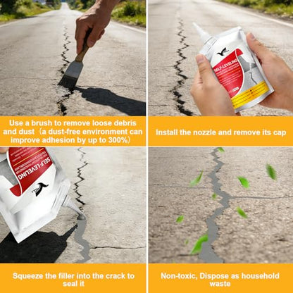 Concrete Crack Filler, 8PC High Elasticity Self-Leveling Sealant - Waterproof Cement Repair for Driveway, Patio, Sidewalk, Joints - Fast Drying Gray Adhesive - Indoor & Outdoor Caulk - size: 9.6LB