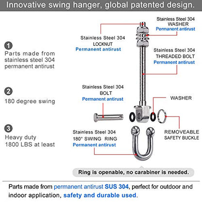 SELEWARE Heavy Duty Swing Hanger, 6 Pack Porch Swing Hardware - color: D (9 Inch, 6 Pack Silver)