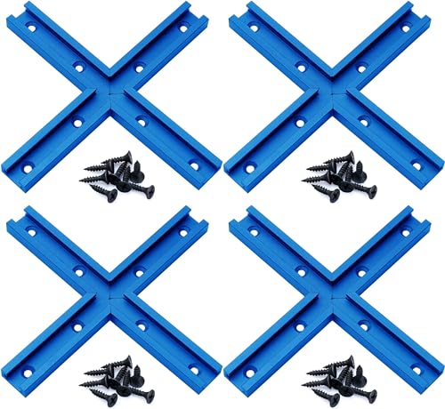 Aluminum T-Track Intersection Kit with Wood Screws– 4 PK (Blue) - size: 3"