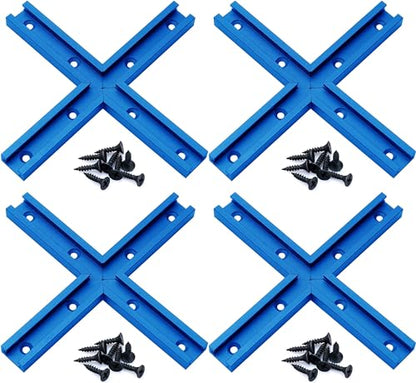 Aluminum T-Track Intersection Kit with Wood Screws– 4 PK (Blue) - size: 3"