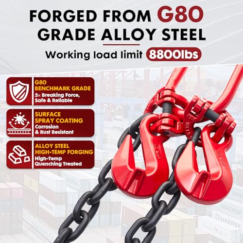 G80 Shipping Container Loading Chain 1/2" x 5', for 20ft/ 40ft