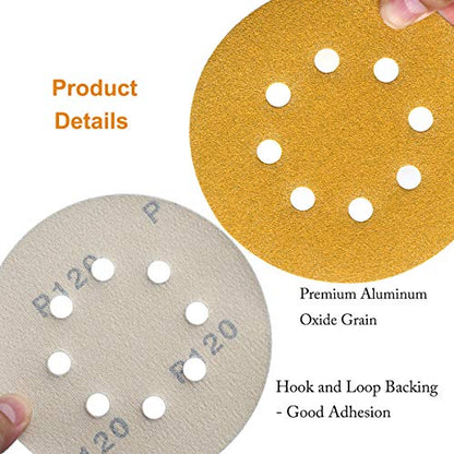 5-Inch 8-Hole Hook & Loop Sanding Discs 60-400 Mixed Grits, 105-Pack