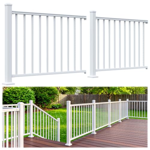 Egadis 2 Pack 36 in x 4 ft Modular Aluminum Deck Railing Kit, White - color: Level 4ft- 2Post 2Panel