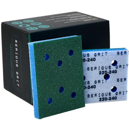 Serious Grit - 3x4 1/2" Foam Sanding Pads - 220-240 Grit Finish - 10 Pack - size: 220-240 Grit, style: 12.7mm Foam