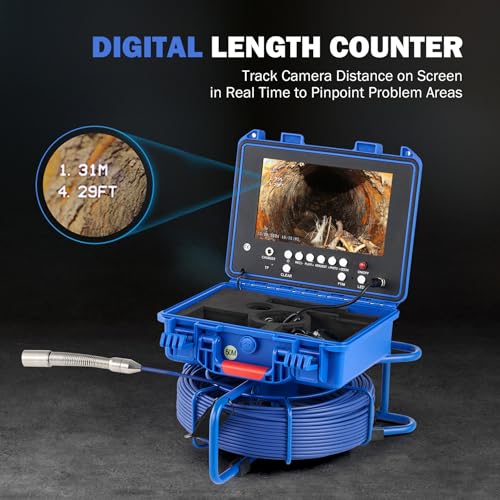 ZELCAN Self-Leveling Sewer Camera with Locator, Drain Camera 165FT with 9 in. LCD Screen, Waterproof IP68 Borescope Plumbing with 12 LED Lights, with 512Hz Transmitter and Receiver(32GB Card) - size: 9 in./165 ft.
