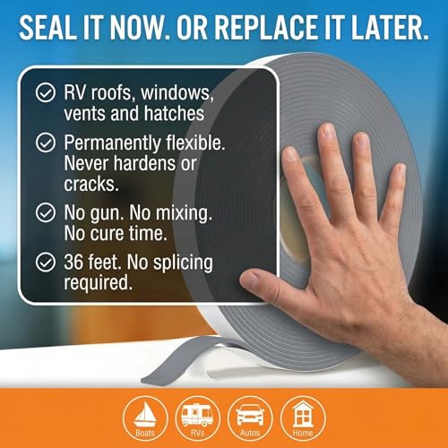 Butyl Tape, RV and Marine Window Seal Kit, Gray Double-Sided Putty Tape - color: Grey