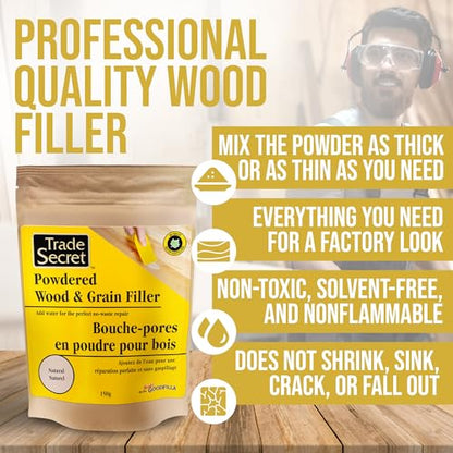 Trade Secret Wood Filler Putty Powder Mix, Fast Drying, Stainable, 150 g - color: Natural