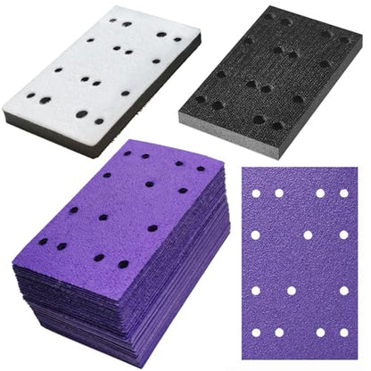 FOWOK 3" x 5" 50Pcs Sandpaper for Festool Sander with 2Pcs Foam Sanding Pad - style: Purple-50+2
