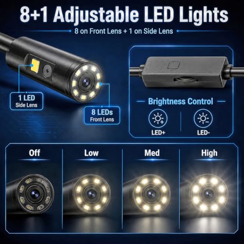 Endoscope Camera with Light 1920P HD Borescope Inspection Camera for Android & iPhone, Semi-Rigid Snake Cable with 8 LEDs, Waterproof for Sewer Pipe Automotive Inspection (1m / 3.28FT, Dual Lens) - size: 1m / 3.28FT