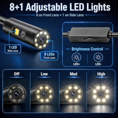 Endoscope Camera with Light 1920P HD Borescope Inspection Camera for Android & iPhone, Semi-Rigid Snake Cable with 8 LEDs, Waterproof for Sewer Pipe Automotive Inspection (2m / 6.56FT, Dual Lens) - size: 2m / 6.56FT