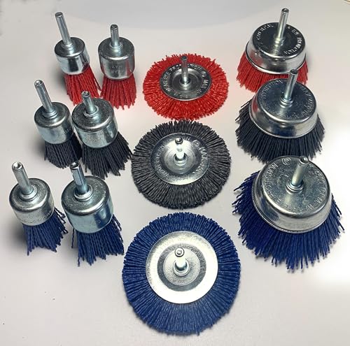 Signi 12 Pack Nylon Bristle Filament Abrasive Brush Drill Wheel and Cup Brush Set with 1/4 Inch Shank, Surface prep Remove Rust/Corrosion/Paint (3" Wheel, Straight Shank) - style: 3" wheel