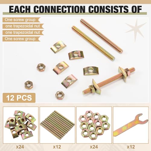 Tandefio 12 Sets Bed Frame Hardware Connectors Bolts Nuts, Double Ended - style: Double Ended