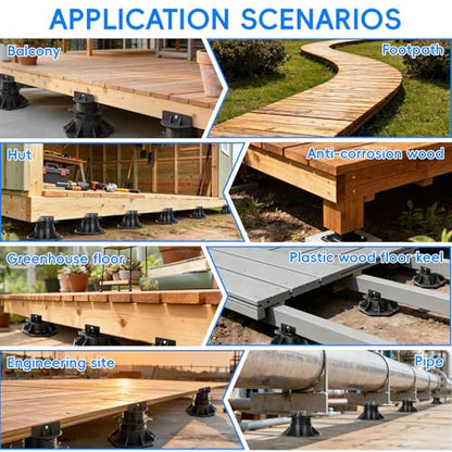 20Pack Adjustable Deck Support Base – Heavy Duty 4600LBS Load Capacity PP Pedestal System, Easy Leveling Joist Support for Patio, Walkway, Shed, Outdoor Wood & Composite Flooring Black