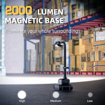 Favorlite Rechargeable Gooseneck Work Light, 2000LM Magnetic Flexible Lamp