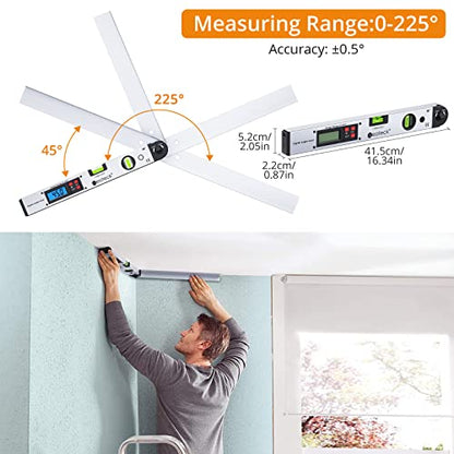 Neoteck Professional Measurement Kit: 225° 16 inch Aluminum Digital Angle Finder Protractor & 2-in-1 Dual Probe Pinless & Pin Moisture Meter with LCD Display and Audio Alarm for Wood, Wall, Concrete