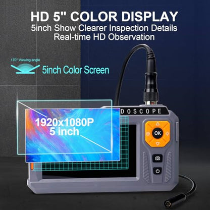 Dual Lens Borescope Camera with 32GB Card, 5-Inch IPS Screen, 16.4FT Cable, - style: 16.4FT Dual Lens 5''