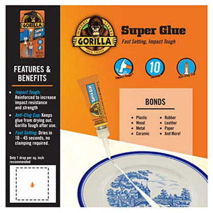 Gorilla Super Glue, Two 3 Gram Tubes, Clear, (Pack of 11) - size: 11 - Pack
