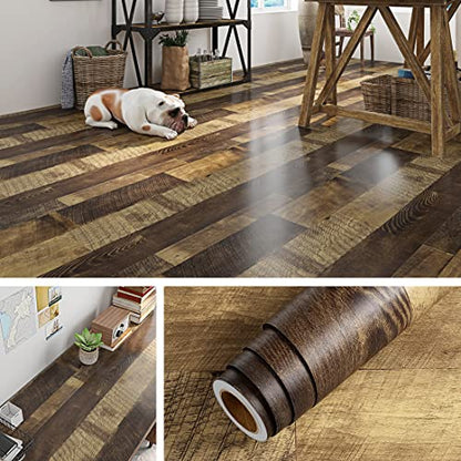 Livelynine Reclaimed Wood Vinyl Flooring Roll Waterproof Vinyl Plank Flooring Peel and Stick Wood Planks for Walls Kitchen Bathroom Floor Desk Countertop Covers Accent Wall Stick on Shiplap 15.8x78.8 - size: 15.8x78.8 Inch