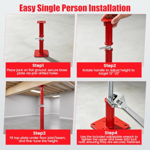 Adjustable House Floor Jacks 12-22 Inch, 10000 LBS Screw Jack Post, 4Pcs - size: 12"-22"