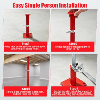 Adjustable House Floor Jacks 12-22 Inch, 10000 LBS Screw Jack Post, 4Pcs - size: 12"-22"