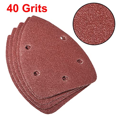 uxcell Detail Sander Sandpaper, Triangular Sanding Paper, Hook and Loop Sanding Pads, Triangle Oscillating Multi Tool, 40 Grits 5 Holes, 10pcs - size: 40 Grits