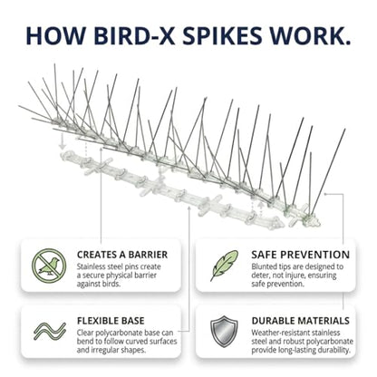Bird-X Stainless Bird Spikes 8-Inch Extra-Wide, 2 Ft Strips, 100 Feet - size: 4.1 Oz