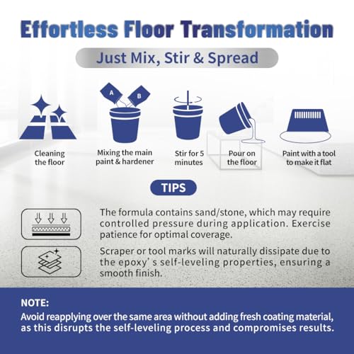 GLAINTE Upgrade Epoxy Concrete & Garage Floor Paint Coverage of 90 SQ.FT, Marble Effect Floor Coating Kit for Interior/Exterior - Contains Real Sand