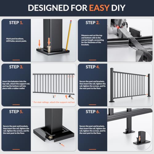 Egadis 2 Pack 42 in x 6 ft Aluminum Porch and Deck Railing Kit Without Post - color: Level 6ft - 2 Panel