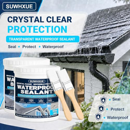 Clear Waterproof Sealant, SUWHXUE 70oz/2KG Water-Based Transparent Waterproof Leak Repair Coating, Invisible Flexible Sealant for Concrete Walls Wood Metal Roof Water Sealer Indoor & Outdoor - size: 70 Oz