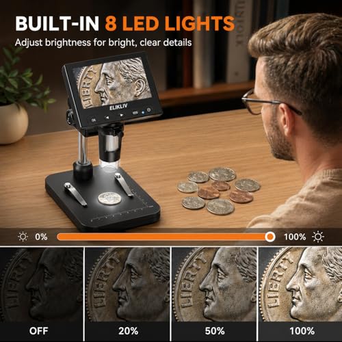 Elikliv Coin Microscope, 4.3'' LCD Digital Microscope 1000x - color: Black