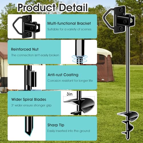 Ground Anchors Screw in, Multi-Purpose Trampoline Stakes Heavy Duty - color: Black-13"-2pcs