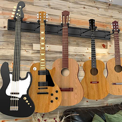 LEKATO Guitar Wall Mount Hagers for Multiple Guitars, 5 Adjustable Hangers Guitar Wall Rack, Fixed Clips, Aluminum Acoustic & Electric Guitars Rack, Bass Holder for Banjo, Mandolin