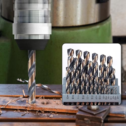 29Pcs Cobalt Drill Bit Set, 135 Degree Tip High Speed Steel with Black and Gold Finish, Stainless Steel, Plastic, and Wood with Metal Indexed Storage Case 1/16"-1/2" - size: 1/16"-1/2" (29pcs, Black Gold)