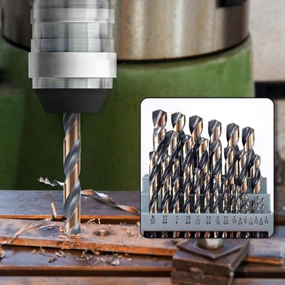 29Pcs Cobalt Drill Bit Set, 135 Degree Tip High Speed Steel with Black and Gold Finish, Stainless Steel, Plastic, and Wood with Metal Indexed Storage Case 1/16"-1/2" - size: 1/16"-1/2" (29pcs, Black Gold)