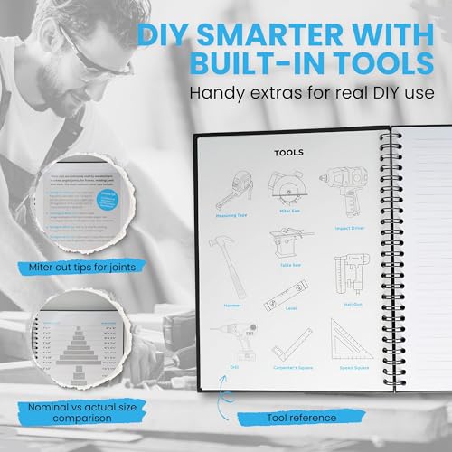All-in-One DIY Project Notebook - Conversion Charts, Miter Angles, Bolt Sizes and Workshop Reference Guide - 120 Pages and 18 Laminated Reference Pages - Woodworking Planner