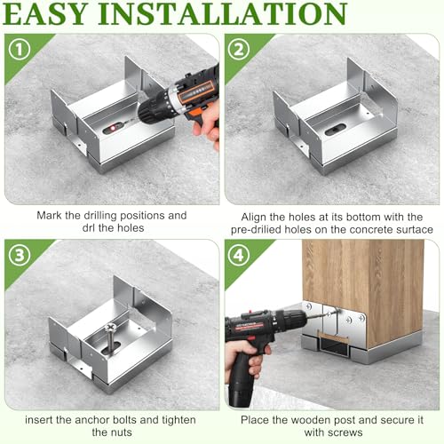 6 Pcs 6x6 Post Base for Concrete, Actual 5.5"x5.5" Wood, Silver - size: 6Pcs Silver